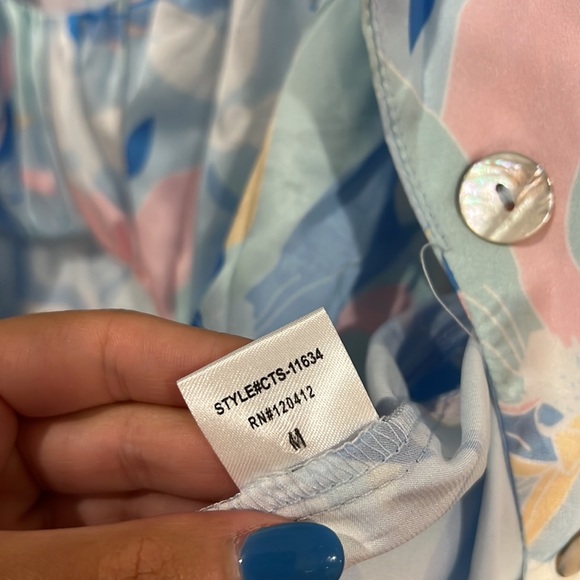 Cotton Candy Blue Pajama Top with Floral Print and Short Sleeves - Picture 4 of 5